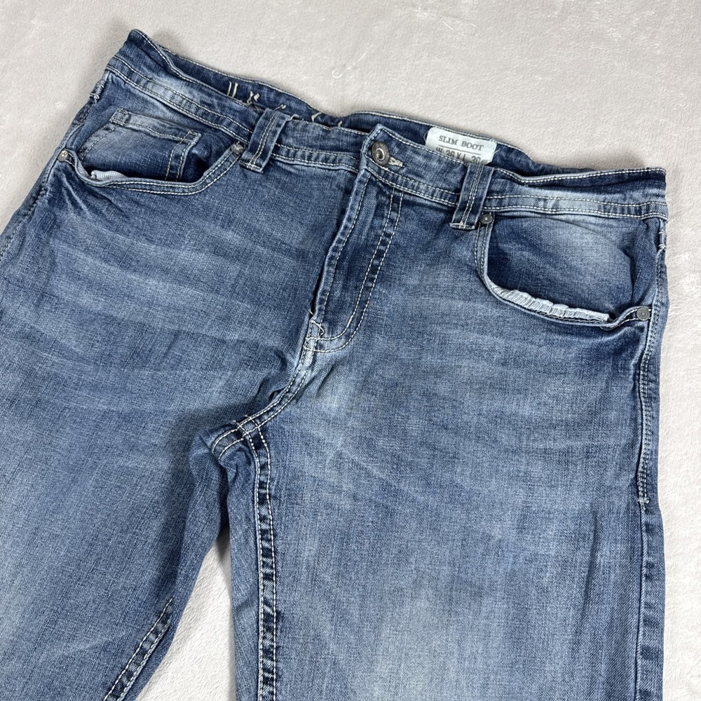 TX Axel Jeans Mens 36x30 Slim Boot Cut Med Wash Blue Denim Flip Pockets